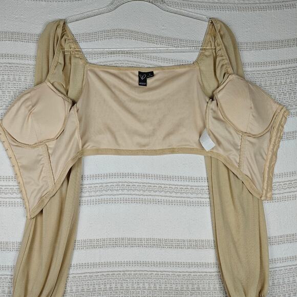Windsor Beige Corset Long Sleeve Cropped Blouse Top Size Small - Picture 3 of 10